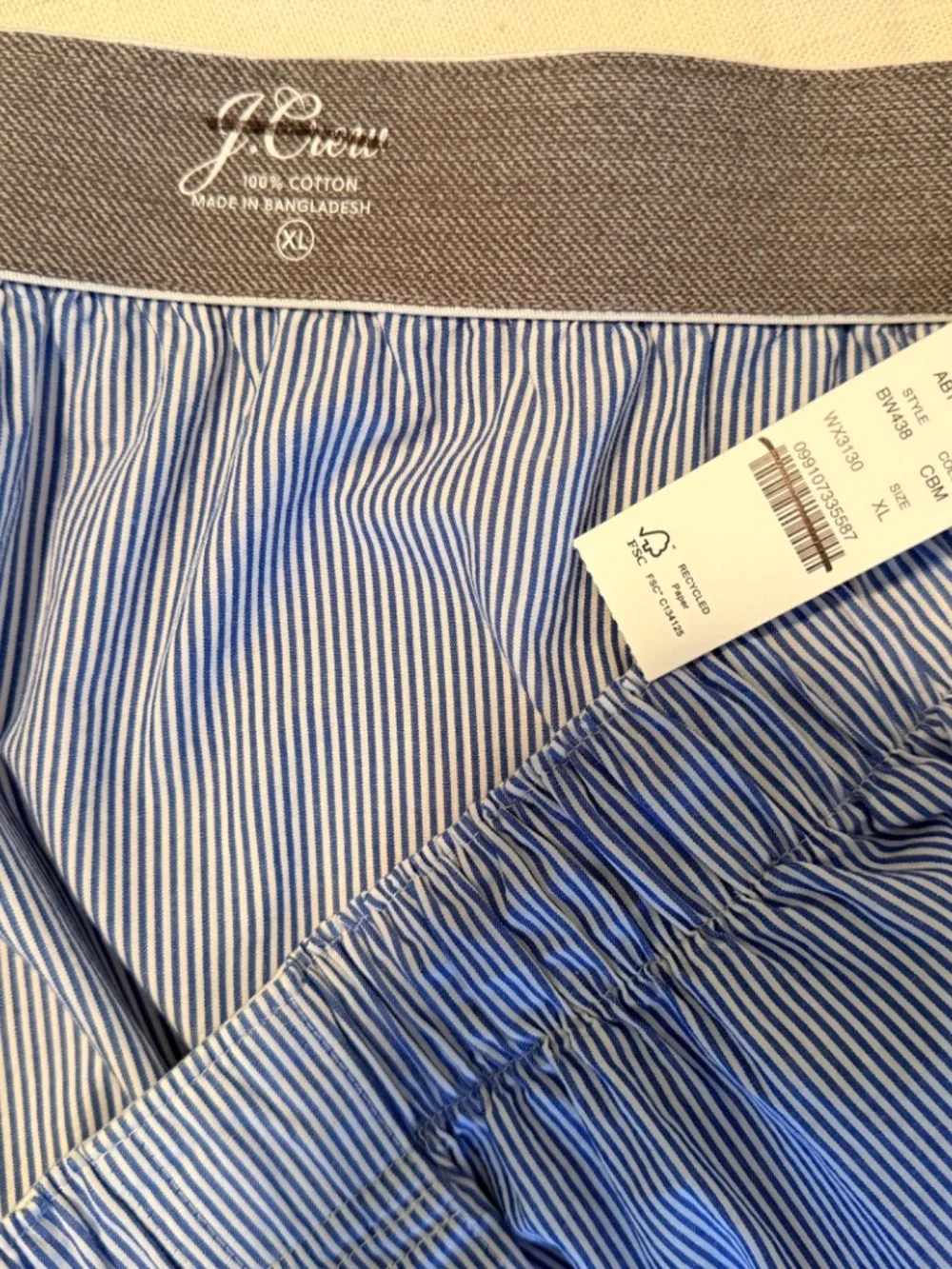 NWT J.Crew Men’s Cotton Blue striped Boxers SZ XL